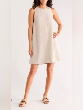 Kim Rogers Beige 100% Linen Sleeveless Shift Dress, Size 10P